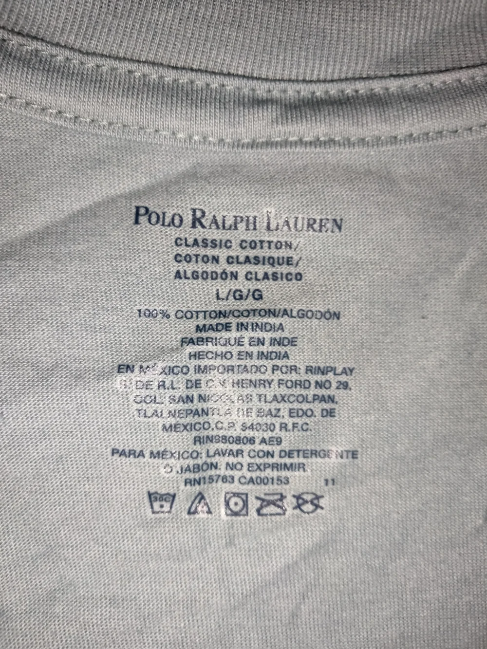 Polo Ralph Lauren (Size L) Men's Pale Blue 100% Cotton V-Neck SS Casual T-shirt